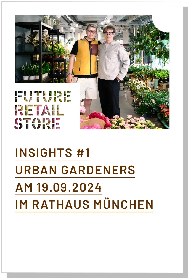 Vorschaubild mit Schriftzug und dem Future Retail Store Logo für das Insights #1 Event mit Urban Gardeners
