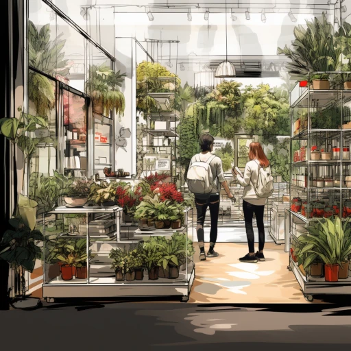 Illustration eines hypothetischen Urban Gardeners Ladens mit Kunden