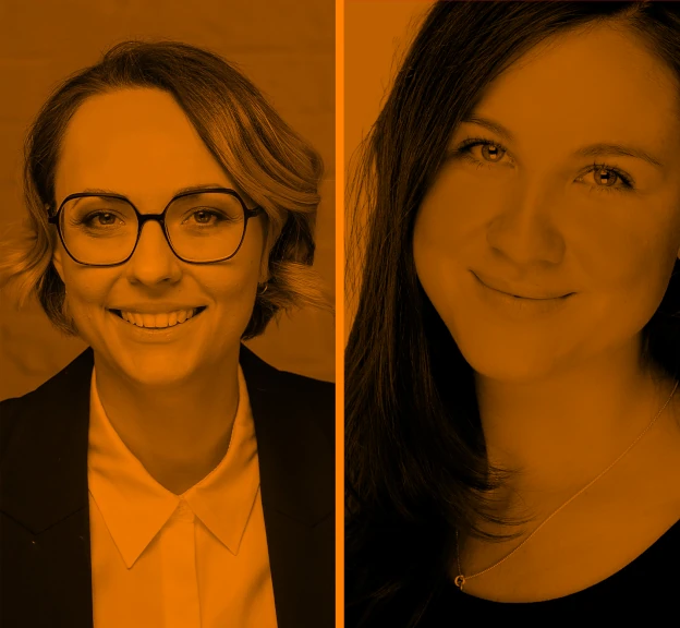 Bild von Olga Hoelczli und Luisa Berndt in einem Orange Farbton